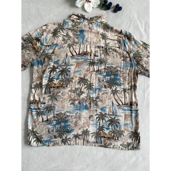 Island Shores Mens XL Hawaiian Shirt With Tropical Palm & Sailboat Print Y2K - Picture 2 of 8